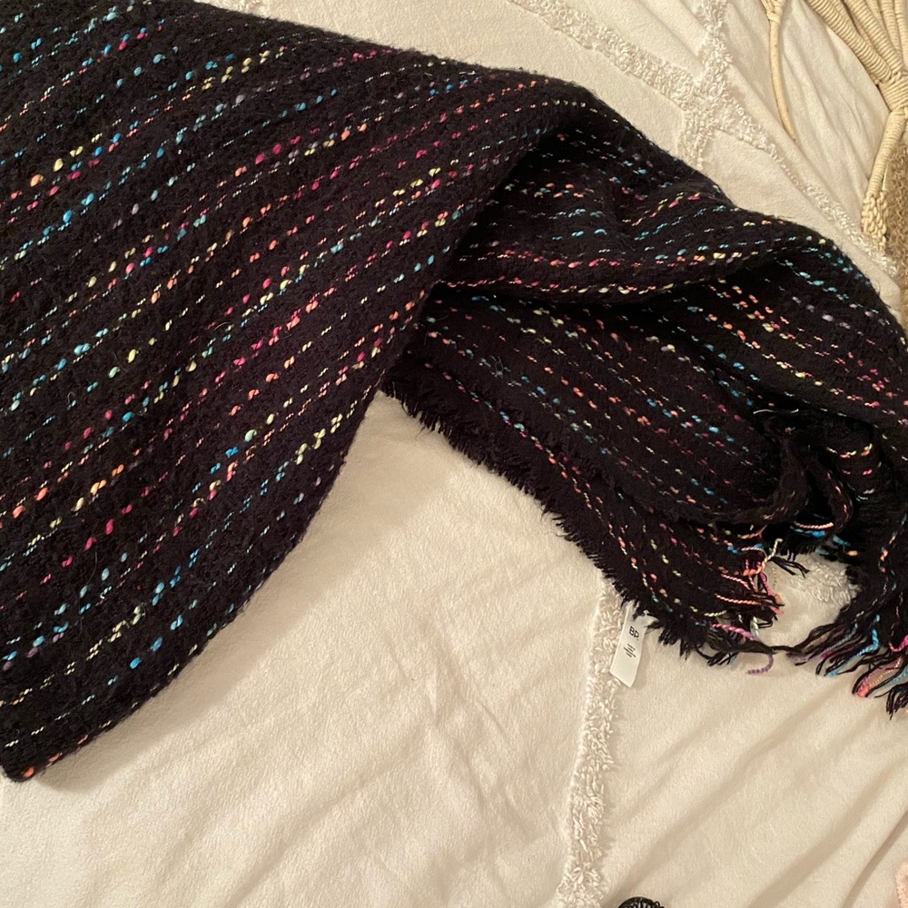 Black, rainbow weaved winter scarf